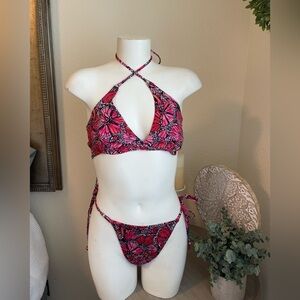 Toluca Two Piece Red/Pink Butterfly Bikini Size Medium
